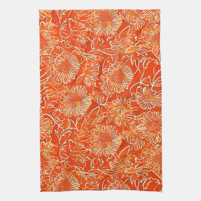 Linge De Cuisine Fleurs douces orange (Vertical)