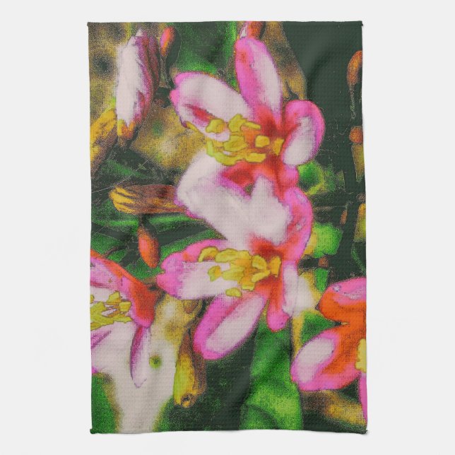 Linge De Cuisine Fleurs Éclaboussées de Rose (Vertical)