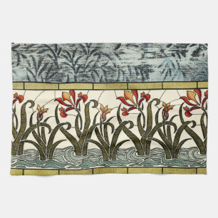 Linge De Cuisine Fleurs en verre souillé avec la frontière bronzage