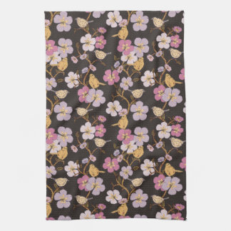 Linge De Cuisine Fleurs et oiseaux fantaisistes en traîne - Noir/Gr