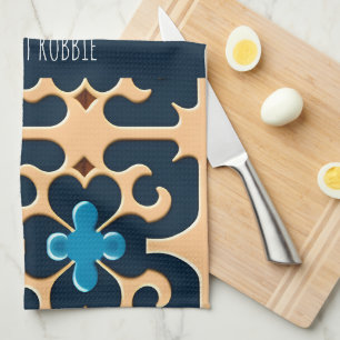 Linge De Cuisine Fleurs Feuille Bleu Beige Motif Floral