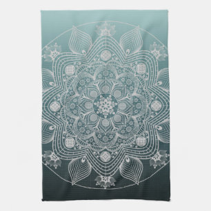 Linge De Cuisine Fleurs, Feuille, Mandala Floral en dentelle blanch