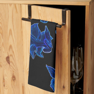 Linge De Cuisine Fleurs florales stylisées en bleu néon