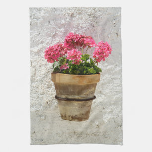 Linge De Cuisine Fleurs Géranium en fleur en pot