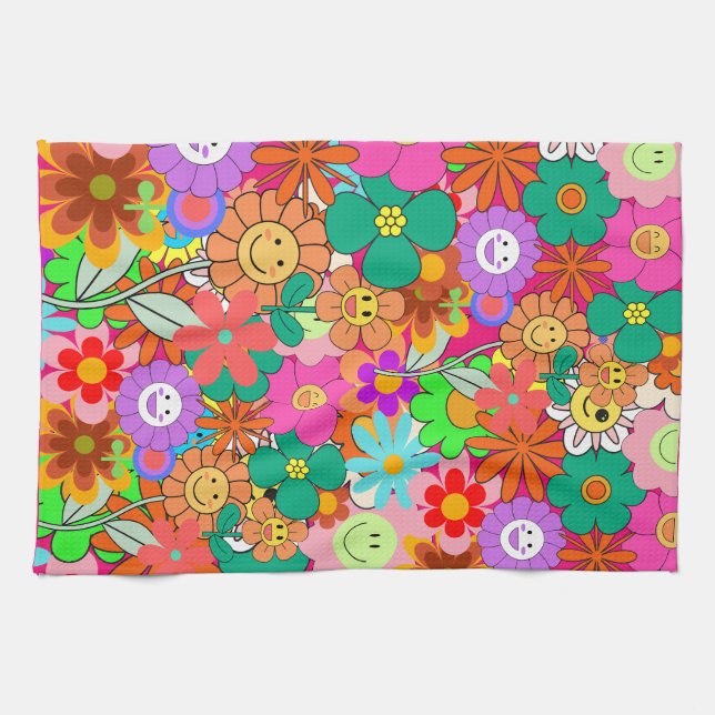 Linge De Cuisine Fleurs hippies Boho Super rétros (Horizontal)