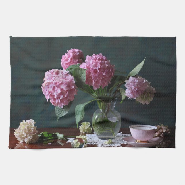 Linge De Cuisine Fleurs | Hydrangées dans Vase (Horizontal)