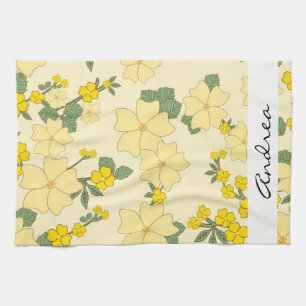 Linge De Cuisine Fleurs Jaunes, Motif De Fleurs, Votre Nom
