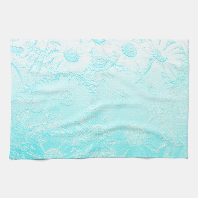 Linge De Cuisine Fleurs marguerites bleues glacées gaufrées look fl (Horizontal)