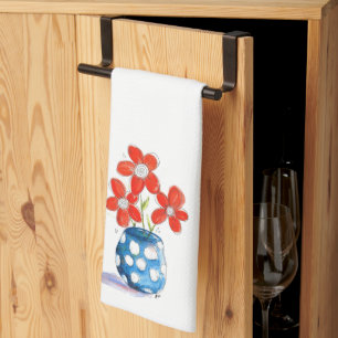 Linge De Cuisine Fleurs orangées Whimsical dans Vase Bleu