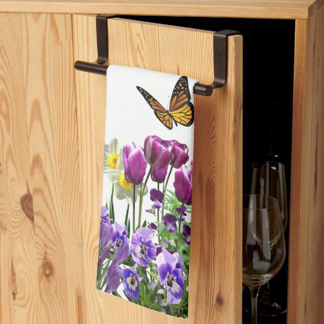 Linge De Cuisine Fleurs printanières Tulipes Jonquilles Saisonnier  (Pliage en tiers)