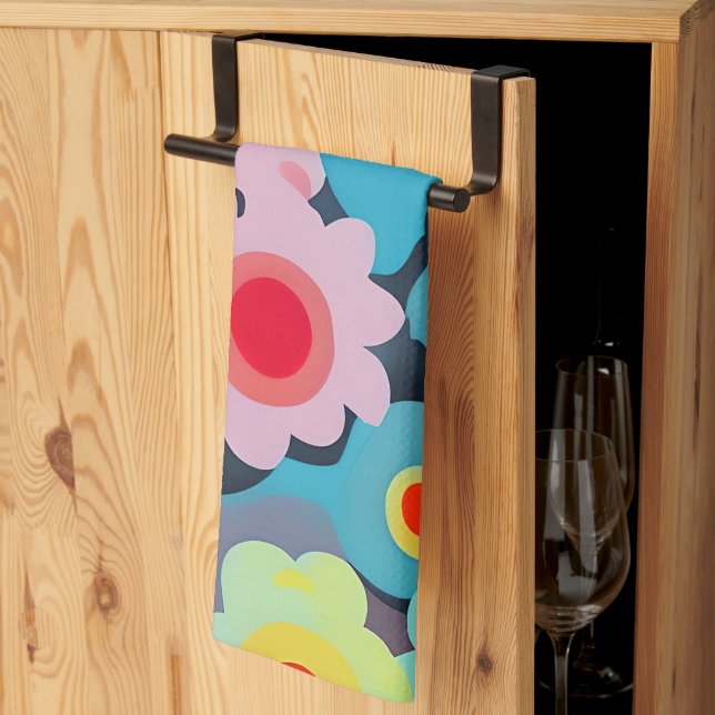 Linge De Cuisine Fleurs rétro mod  (Pliage en tiers)