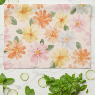 Linge De Cuisine Fleurs Rose Jaune Bleu Pêche