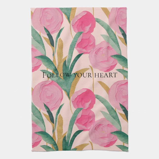 Linge De Cuisine Fleurs roses (Vertical)