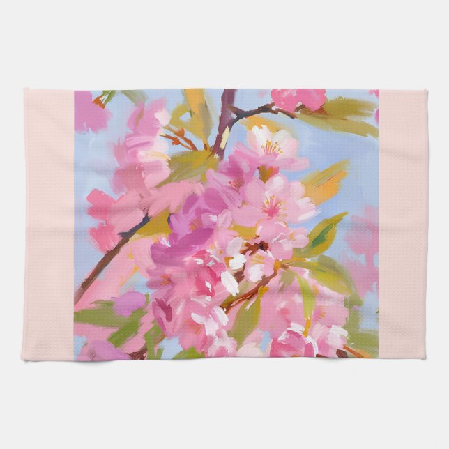 Linge De Cuisine Fleurs roses (Horizontal)