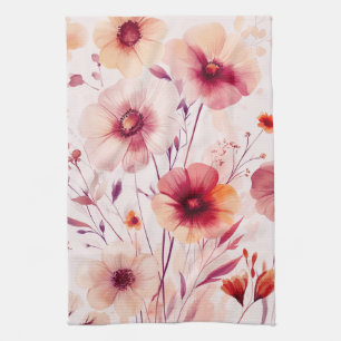 Linge De Cuisine Fleurs roses aquarelle floraisons élégantes