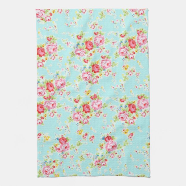 Linge De Cuisine Fleurs roses chics minables bleues de roses (Vertical)