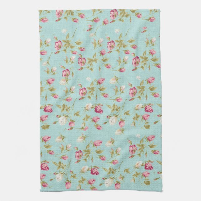 Linge De Cuisine Fleurs roses chics minables bleues de roses (Vertical)