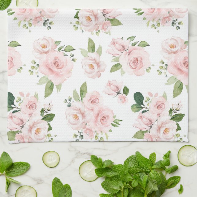 Linge De Cuisine Fleurs roses, Roses roses, Fleurs Aquarelles (Plié)