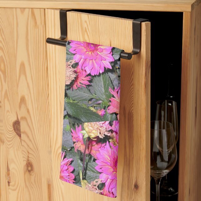 Linge De Cuisine Fleurs roses Verdure (Pliage en tiers)