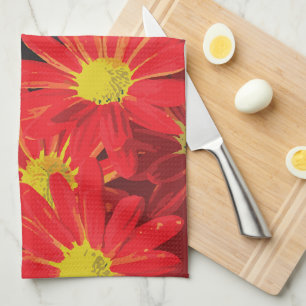 Linge De Cuisine Fleurs rouges et jaunes 1