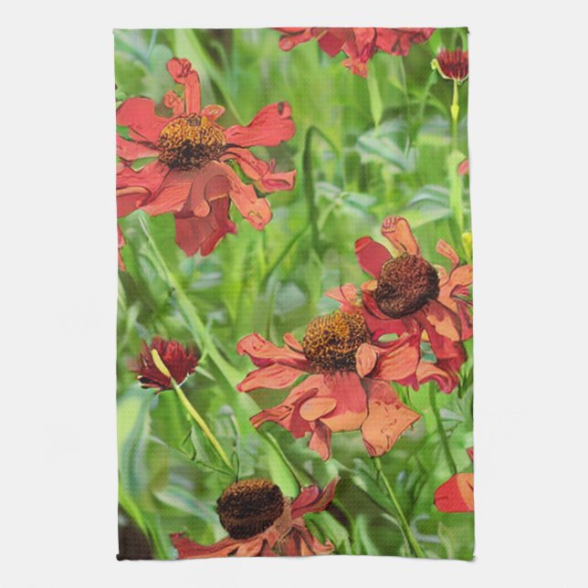 LINGE DE CUISINE FLEURS ROUGES RUDBECKIA (Vertical)