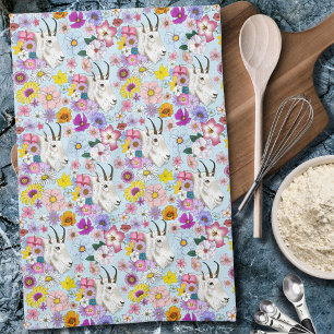 Linge De Cuisine Fleurs sauvages chèvre de montagne blanche nature 