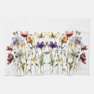 Linge De Cuisine fleurs sauvages de printemps colorés en aquarelle