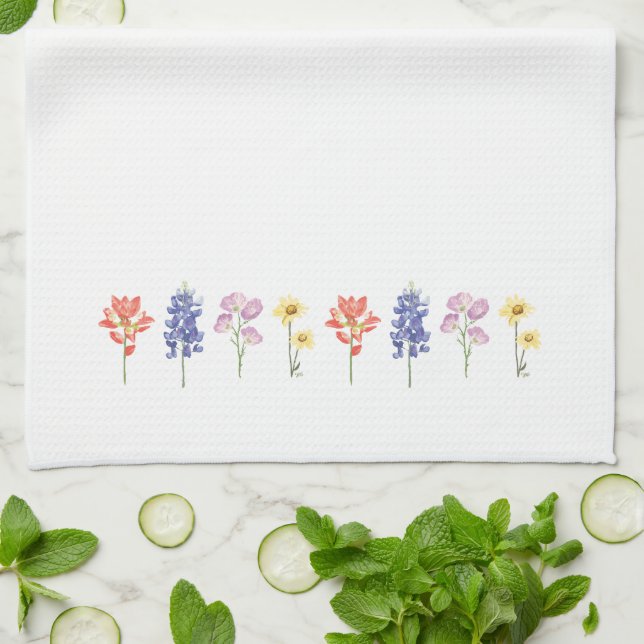 Linge De Cuisine Fleurs sauvages du Texas - Pinceau indien, Bluebon (Plié)