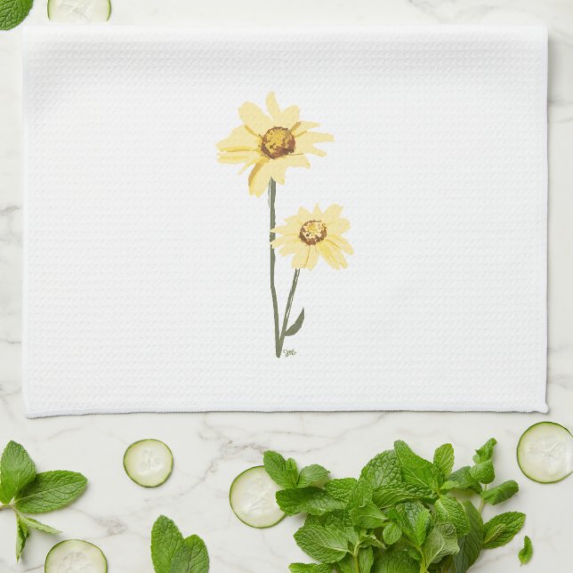 Linge De Cuisine Fleurs sauvages du Texas - Tournesol, jaune (Plié)