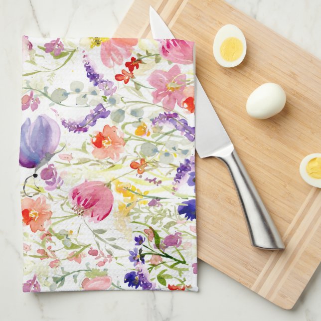Linge De Cuisine Fleurs sauvages fantaisistes | Aquarelle (Quart Plié)