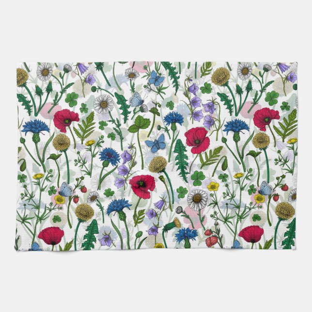 Linge De Cuisine Fleurs sauvages sur blanc cassé (Horizontal)