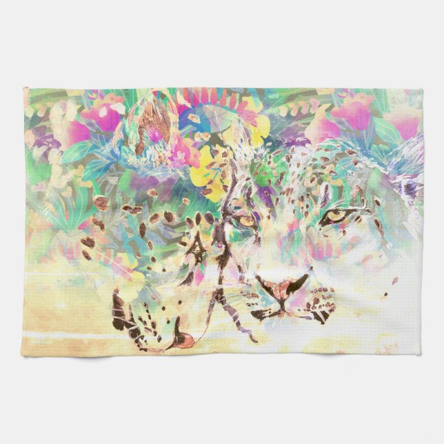 Linge De Cuisine Fleurs tropicales du léopard des neiges pastel haw (Horizontal)