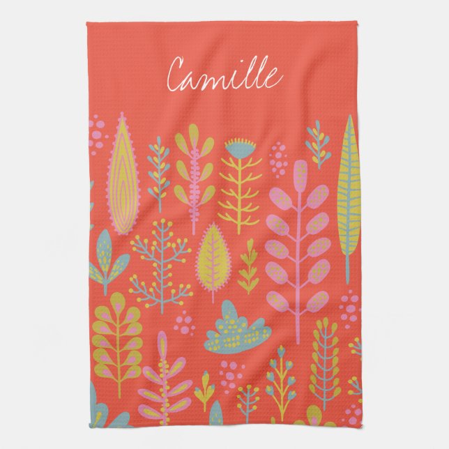 Linge De Cuisine Fleurs Tropicales Vibrantes Cute Personnalisées (Vertical)