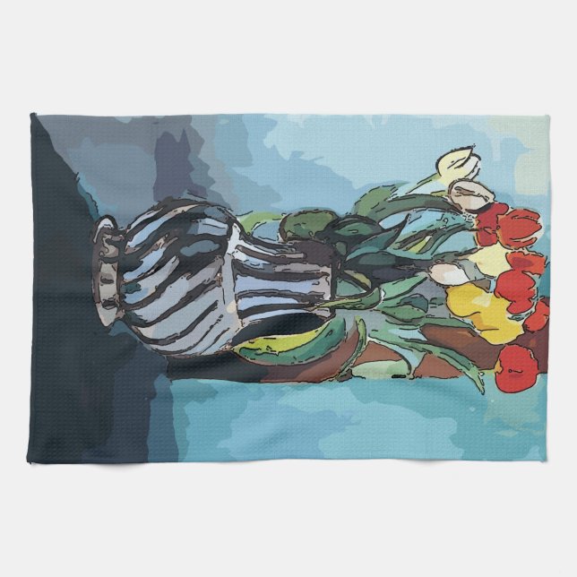 Linge De Cuisine Fleurs, Tulipes, Vase, après Matisse (Horizontal)