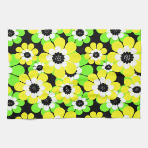 Linge De Cuisine Fleurs vert jaune