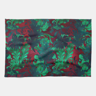 Linge De Cuisine Fleurs Vintage Bourgogne Émeraude Clair