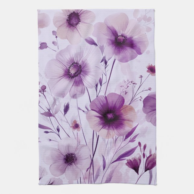 Linge De Cuisine Fleurs violettes Aquarelle fleurit Élégant (Vertical)