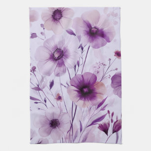 Linge De Cuisine Fleurs Violettes Aquarelle Fleurs Élégantes 