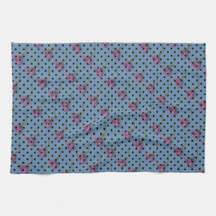 Linge De Cuisine Fleurs violettes bleues et pois noirs