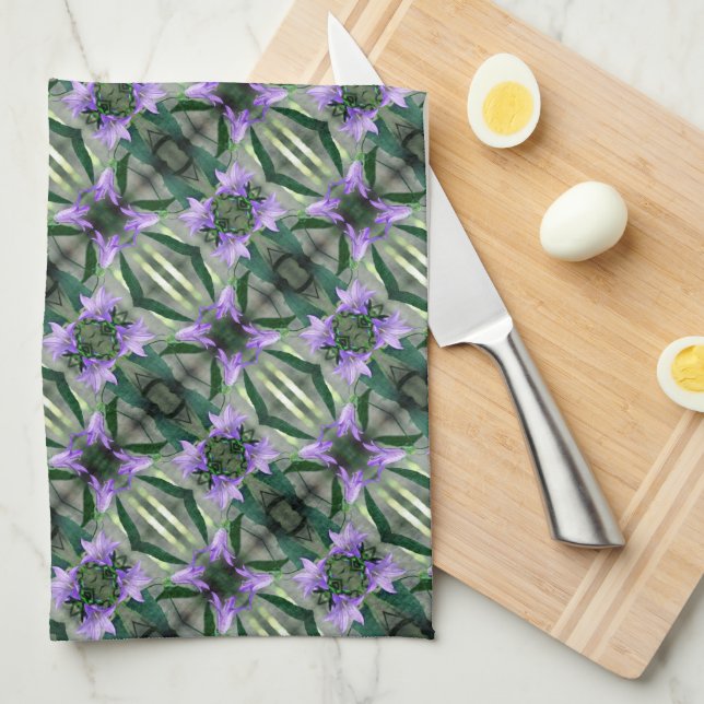 Linge De Cuisine Fleurs violettes délicates Motif Abstrait (Quart Plié)
