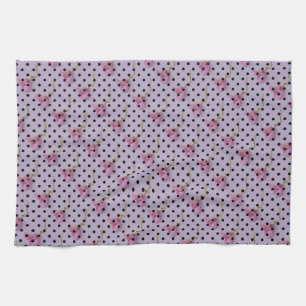 Linge De Cuisine Fleurs violettes roses et pois noirs