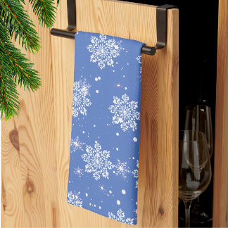 Linge De Cuisine Flocon de neige bleu blanc festif