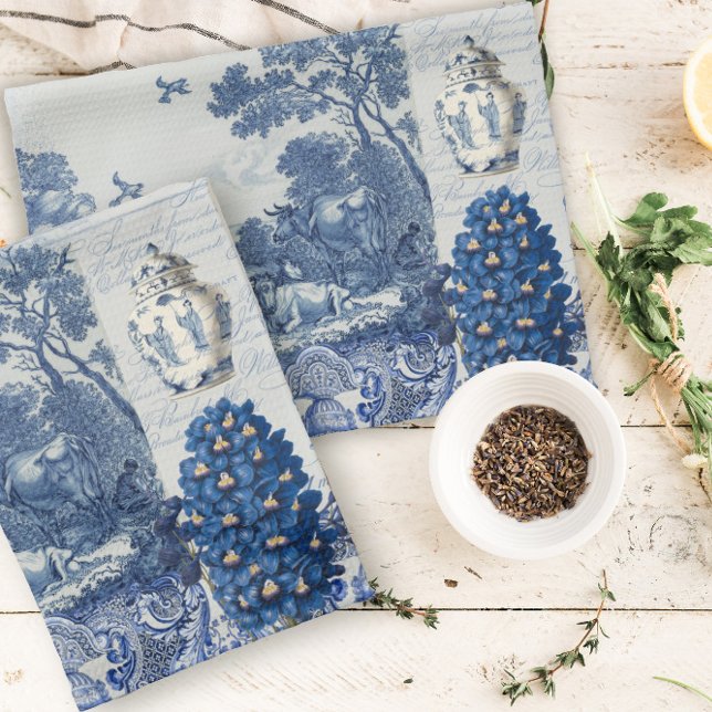 Linge De Cuisine Floral Birds Anglais Garden Toile Bleu et blanc (Créateur téléchargé)