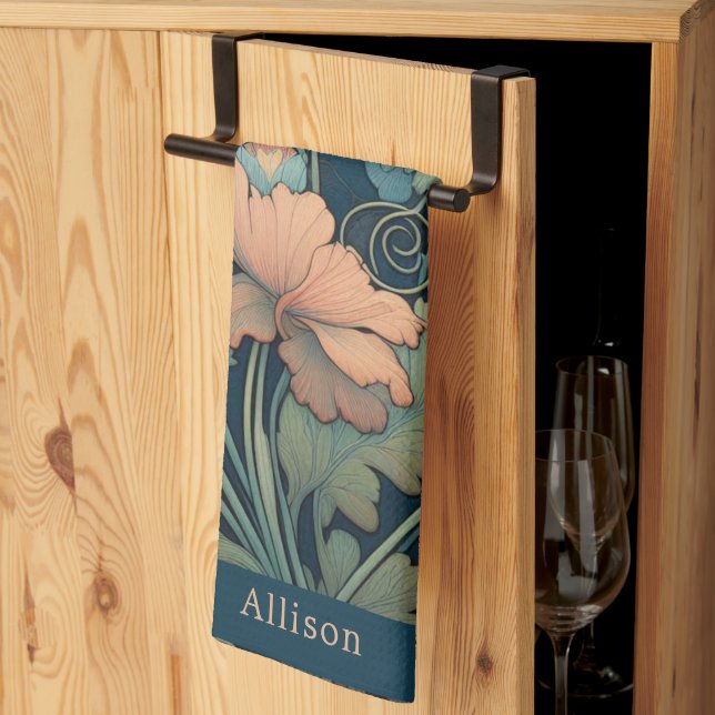 Linge De Cuisine Floral bleu marine (Pliage en tiers)