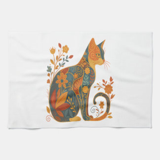 Linge De Cuisine Floral Cat Silhouette � Colorful Vintage Botanical