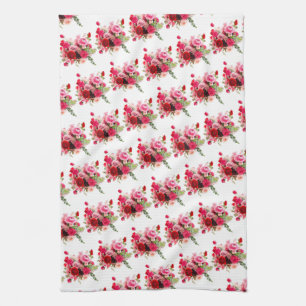 Linge De Cuisine Floral Modèle Aquarelle tendance rose Roses rouges
