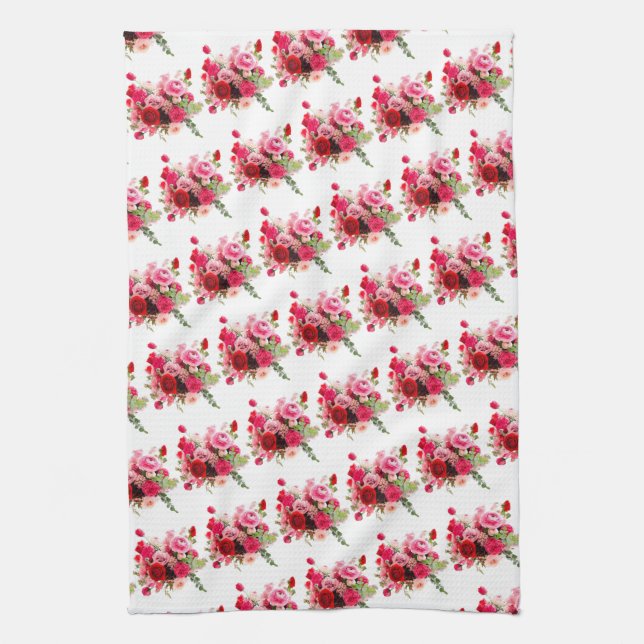 Linge De Cuisine Floral Modèle Aquarelle tendance rose Roses rouges (Vertical)