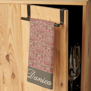 Linge De Cuisine Floral moderne rétro en rouge et vert