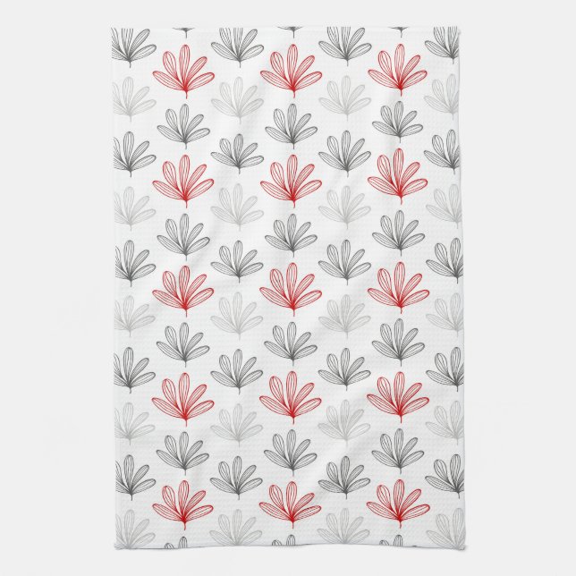 Linge De Cuisine Floral moderne rétro rouge et gris (Vertical)