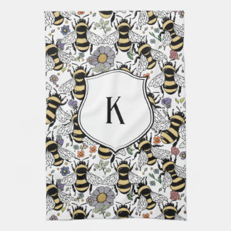Linge De Cuisine Floral Monogram Bumble Bee